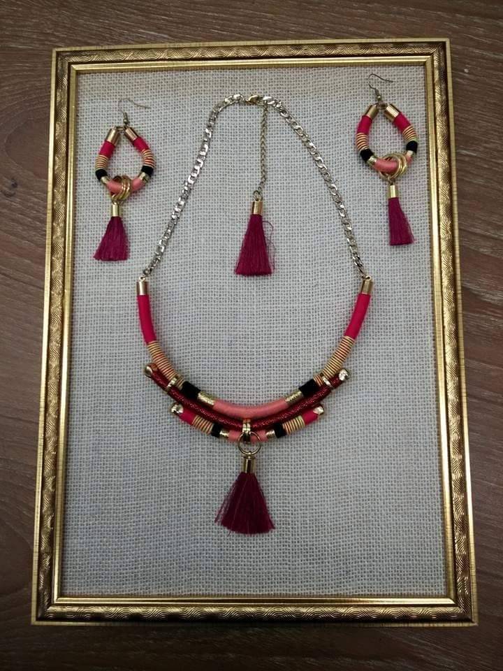 Coral Pink Tassel Thread Wrapped Collar